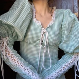 🪴 vintage 1970s Gunne Sax by Jessica green gingham prairie gown